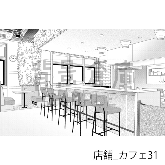 【トーンつき】店舗_背景素材集22(カフェ)