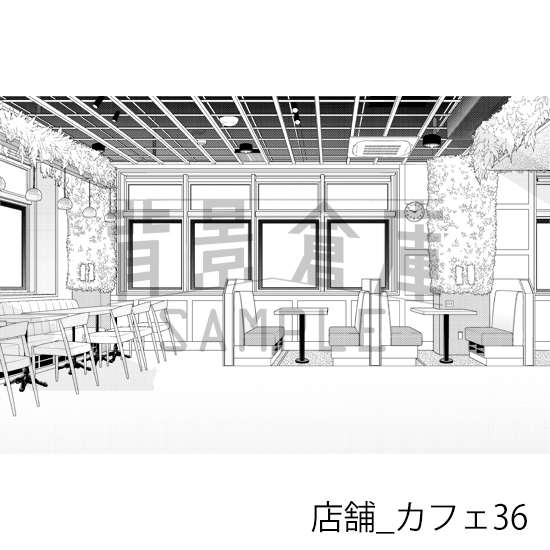 【トーンつき】店舗_背景素材集22(カフェ)