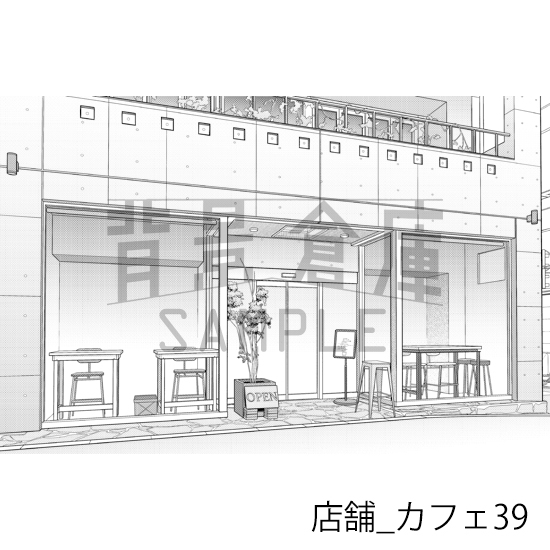 【トーンつき】店舗_背景素材集31(カフェ)