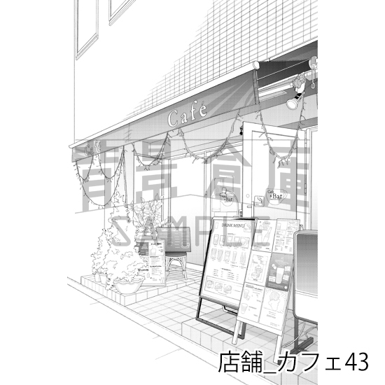 【トーンつき】店舗_背景素材集31(カフェ)