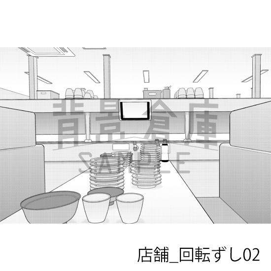 【トーンつき】店舗_背景素材集32(回転ずし)