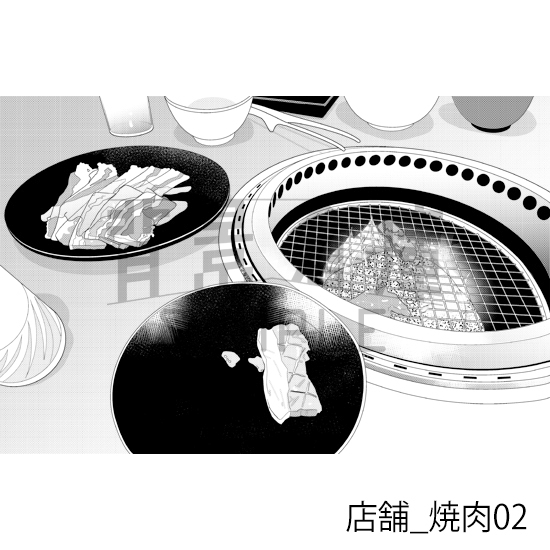 【トーンつき】店舗_背景素材集33(焼肉)