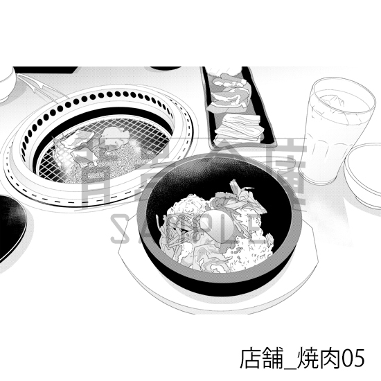 【トーンつき】店舗_背景素材集33(焼肉)