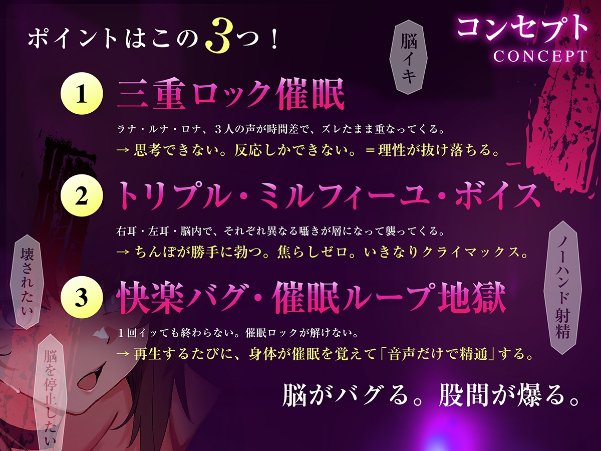 【3重脳イキ】トリプル催○ハーレム～囁きに支配され腰の奥が痙攣する「絶対快楽」三重奏～ 画像6