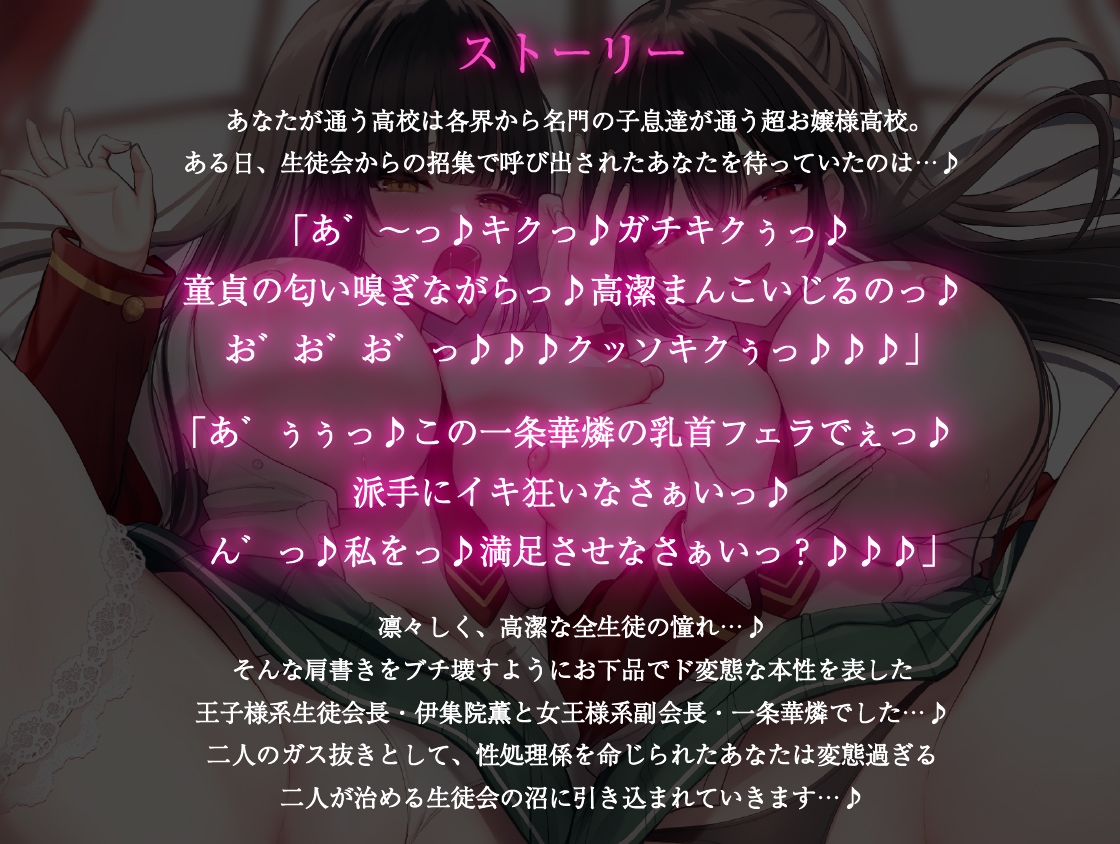 【お下品ド変態】ドスケベ王子様系生徒会長と女王様系副会長が治める変態生徒会に性処理係として任命されてしまいました…♪ 画像4