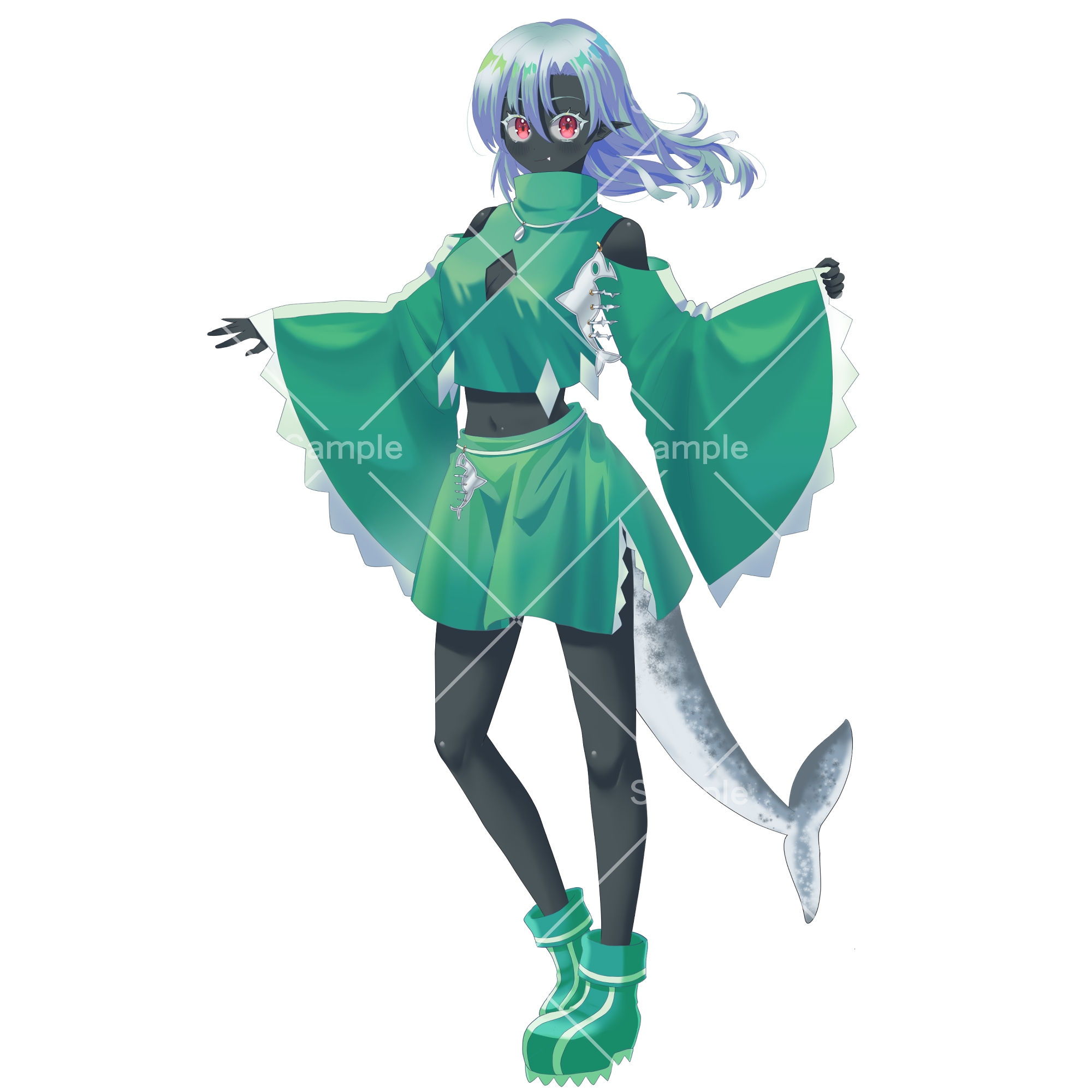 【PSD+PNG表情16種】サメちゃん【立ち絵素材】3色セット