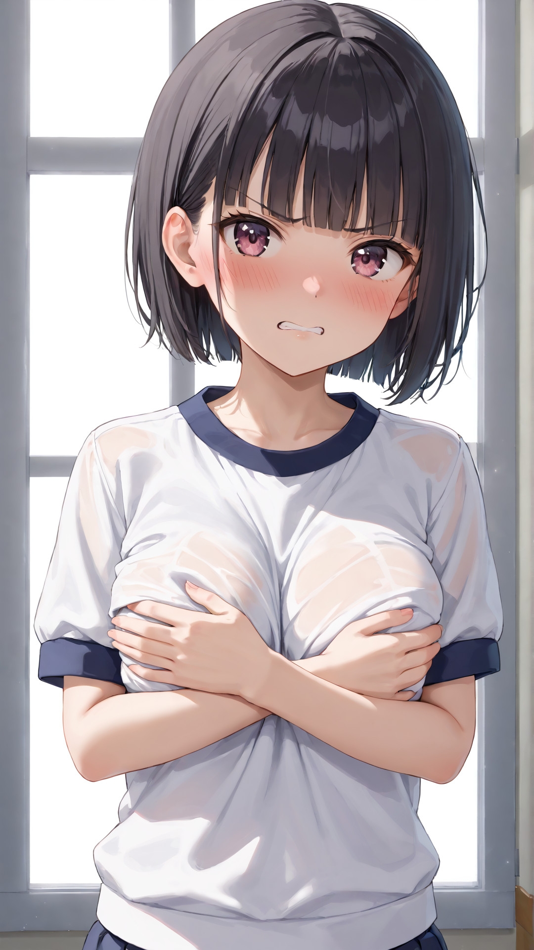 「嫌な顔されながらおっぱい見せてもらう」AIイラスト集 vol.2 画像1