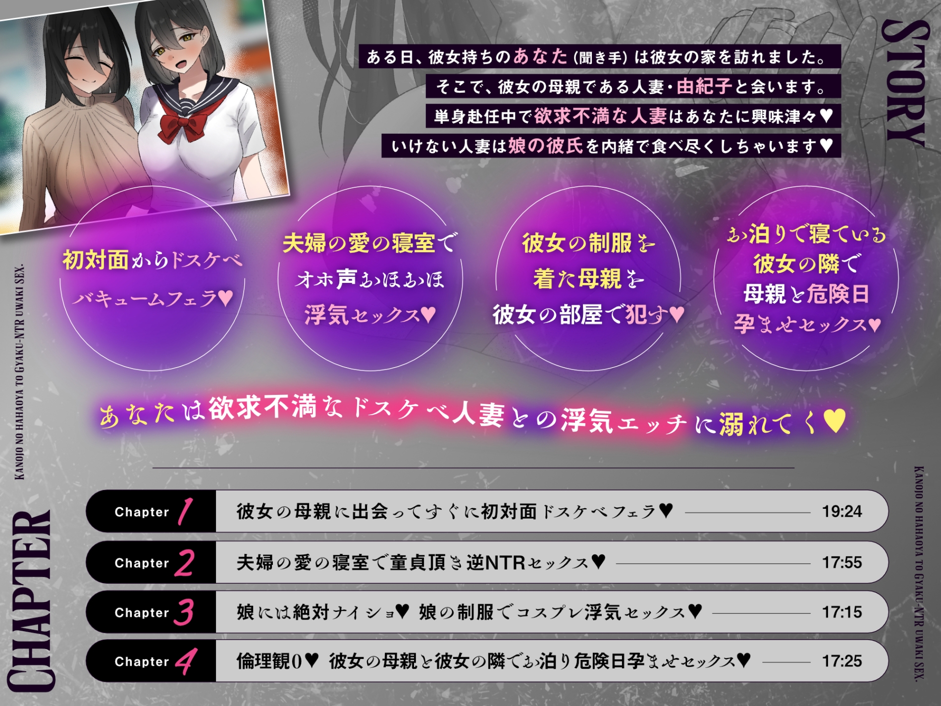 【オホ声】彼女の母親と逆NTR浮気セックス♡ ~夫が単身赴任で欲求不満なので…♡娘の彼氏の童貞♡いただいちゃいます♡~【KU100】 画像1