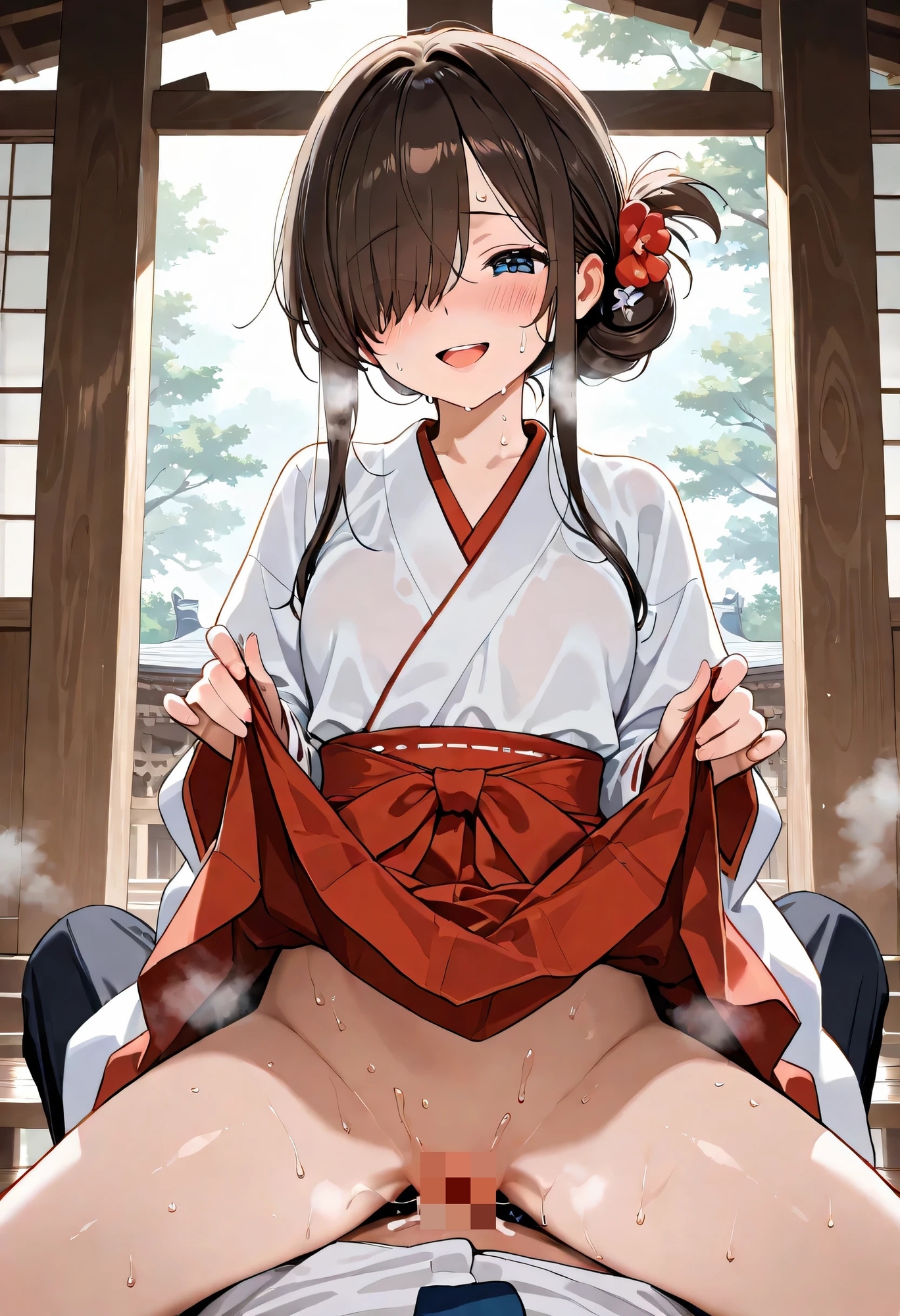 子宝神社で巫女の少女と汗だく中出しセックス 画像4