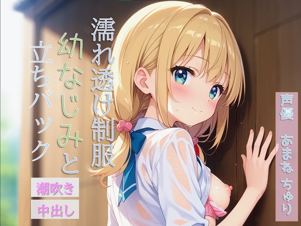 雨で濡れ透け制服姿の幼なじみと立ちバックで生ハメ♡絶頂、潮吹き、ディープキス 画像1