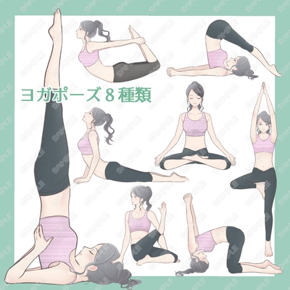 【透過PNG 商用一部可】ヨガポーズ素材詰め合わせ(黒髪ポニーテール女性) [alpha sabu]