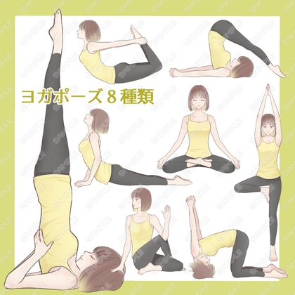 【透過PNG 商用一部可】ヨガポーズ素材詰め合わせ(茶髪ボブ女性) [alpha sabu]