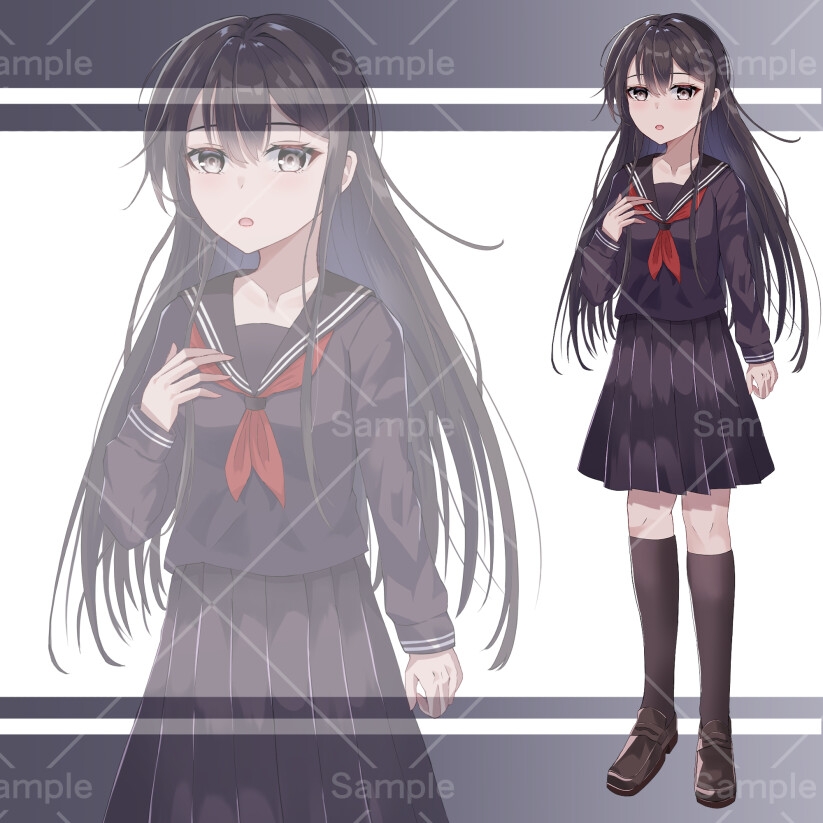 TRPG立ち絵素材 セーラー服女子高生(表情差分10種)