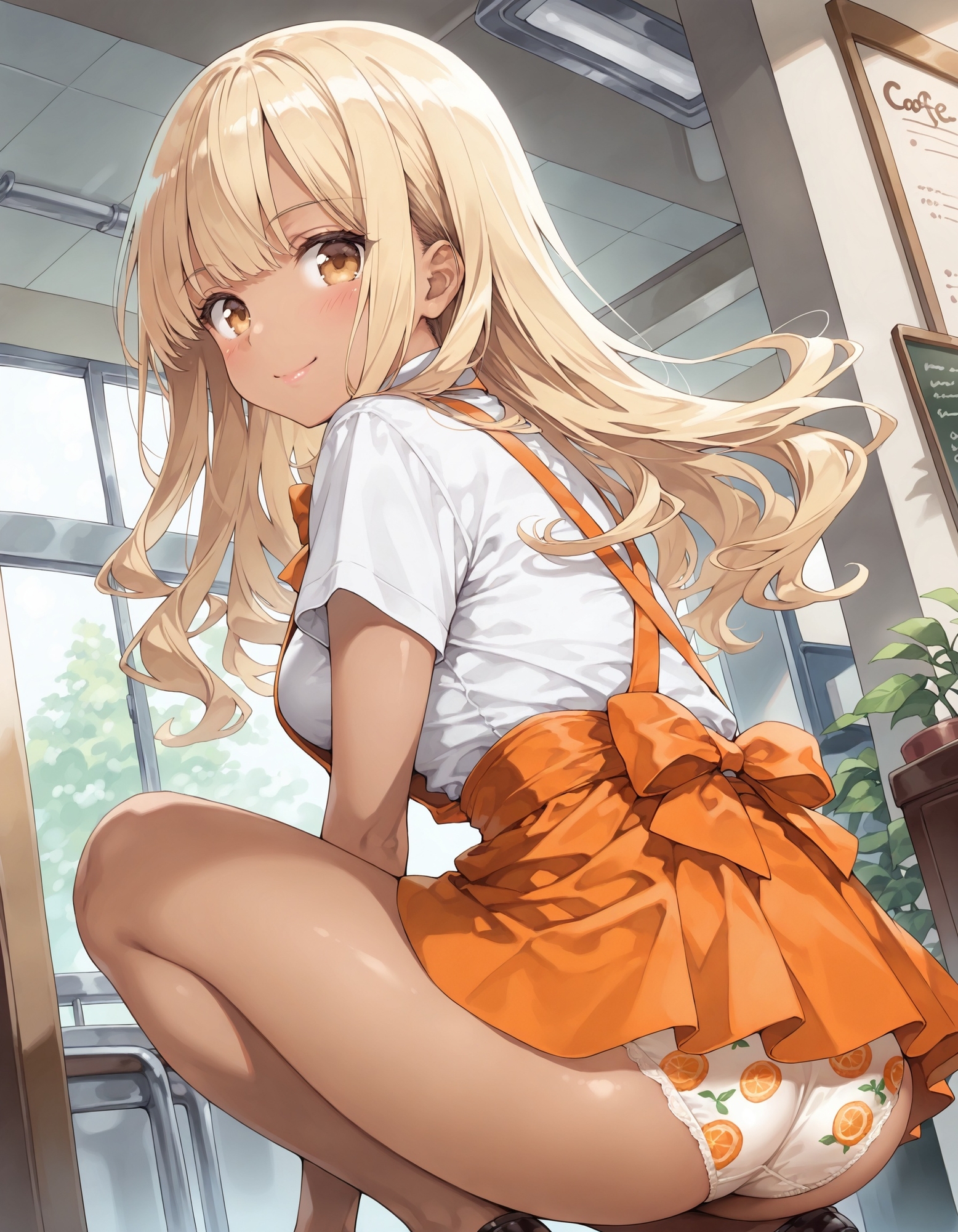 黒ギャルウェイトレスのしゃがみパンチラ_4