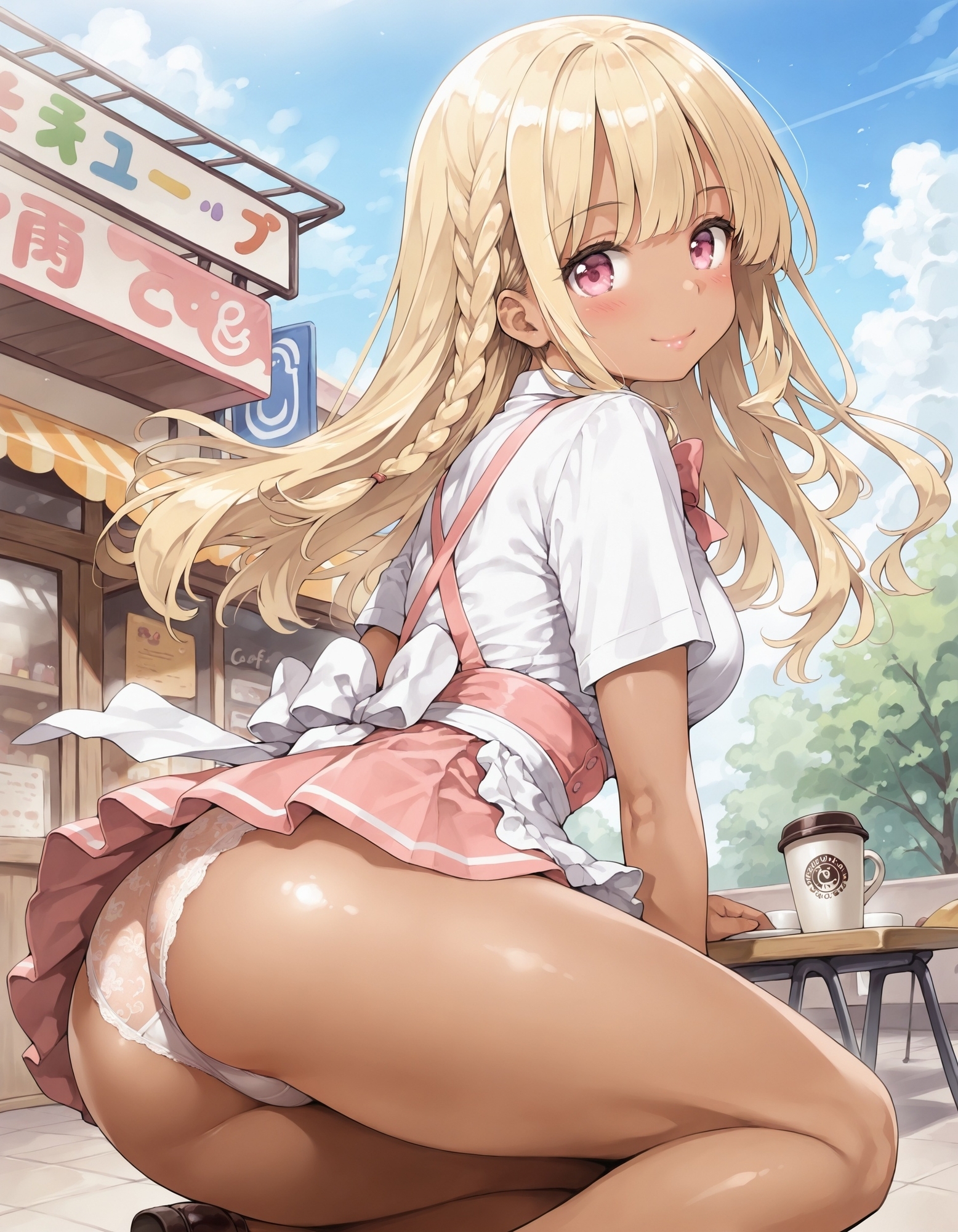 黒ギャルウェイトレスのしゃがみパンチラ_5