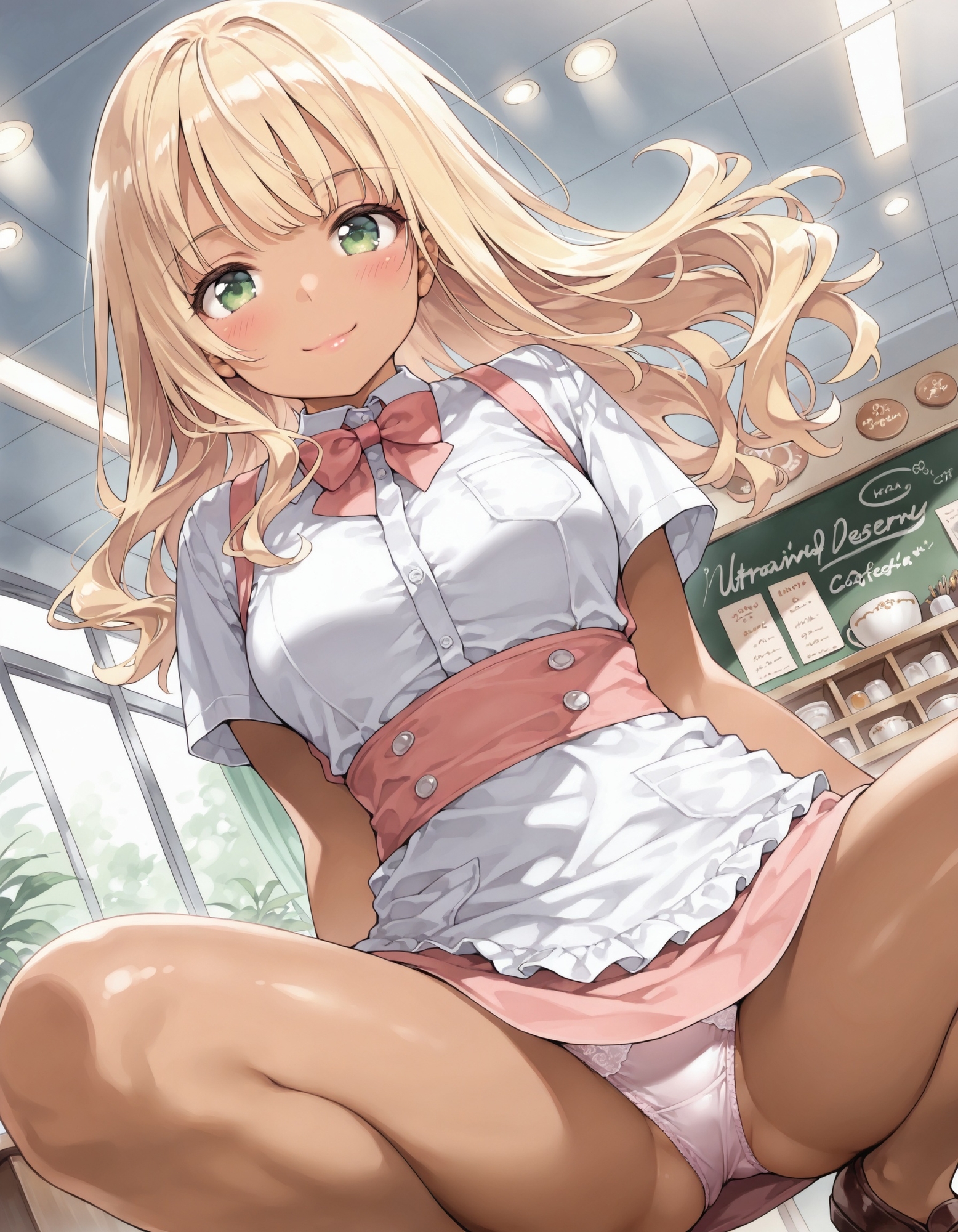 黒ギャルウェイトレスのしゃがみパンチラ_6