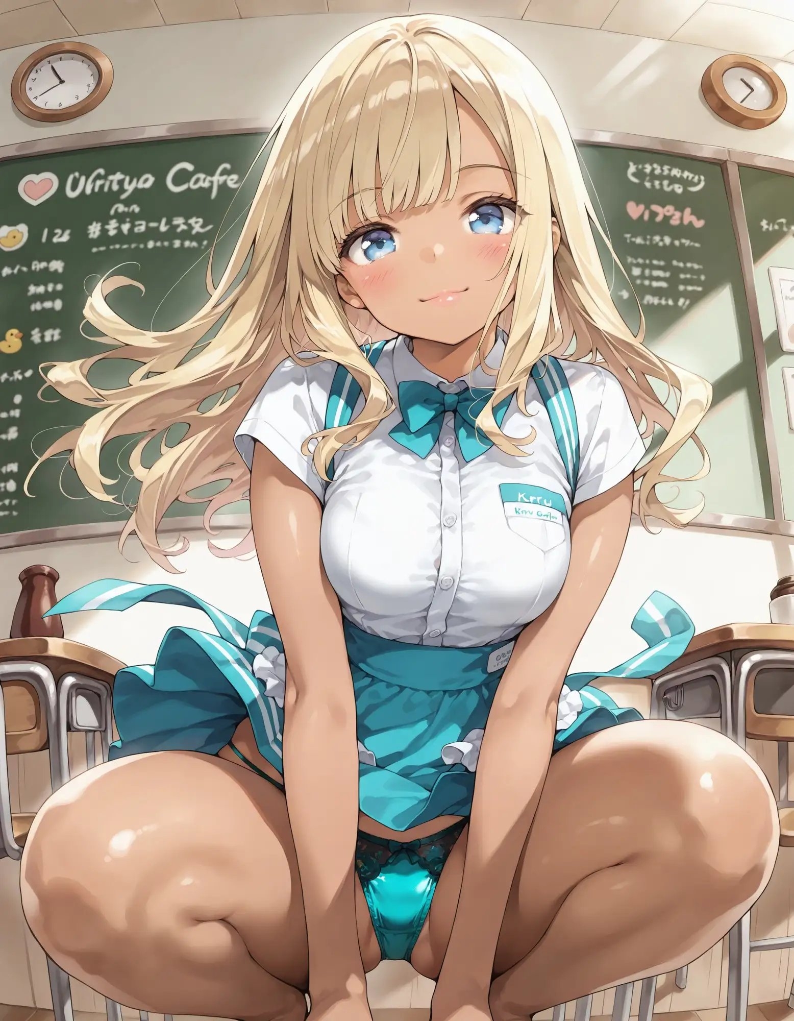 黒ギャルウェイトレスのしゃがみパンチラ_7