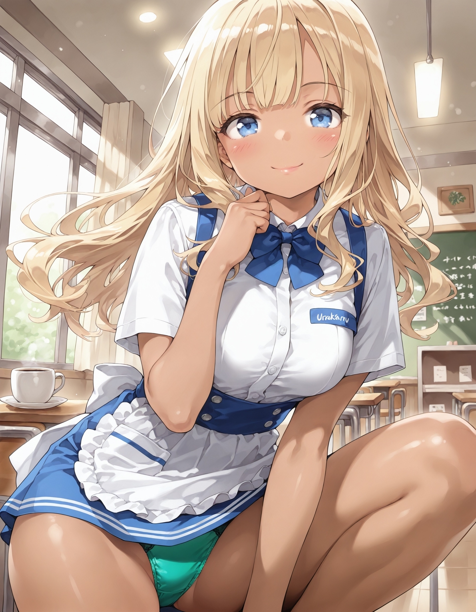 黒ギャルウェイトレスのしゃがみパンチラ_8