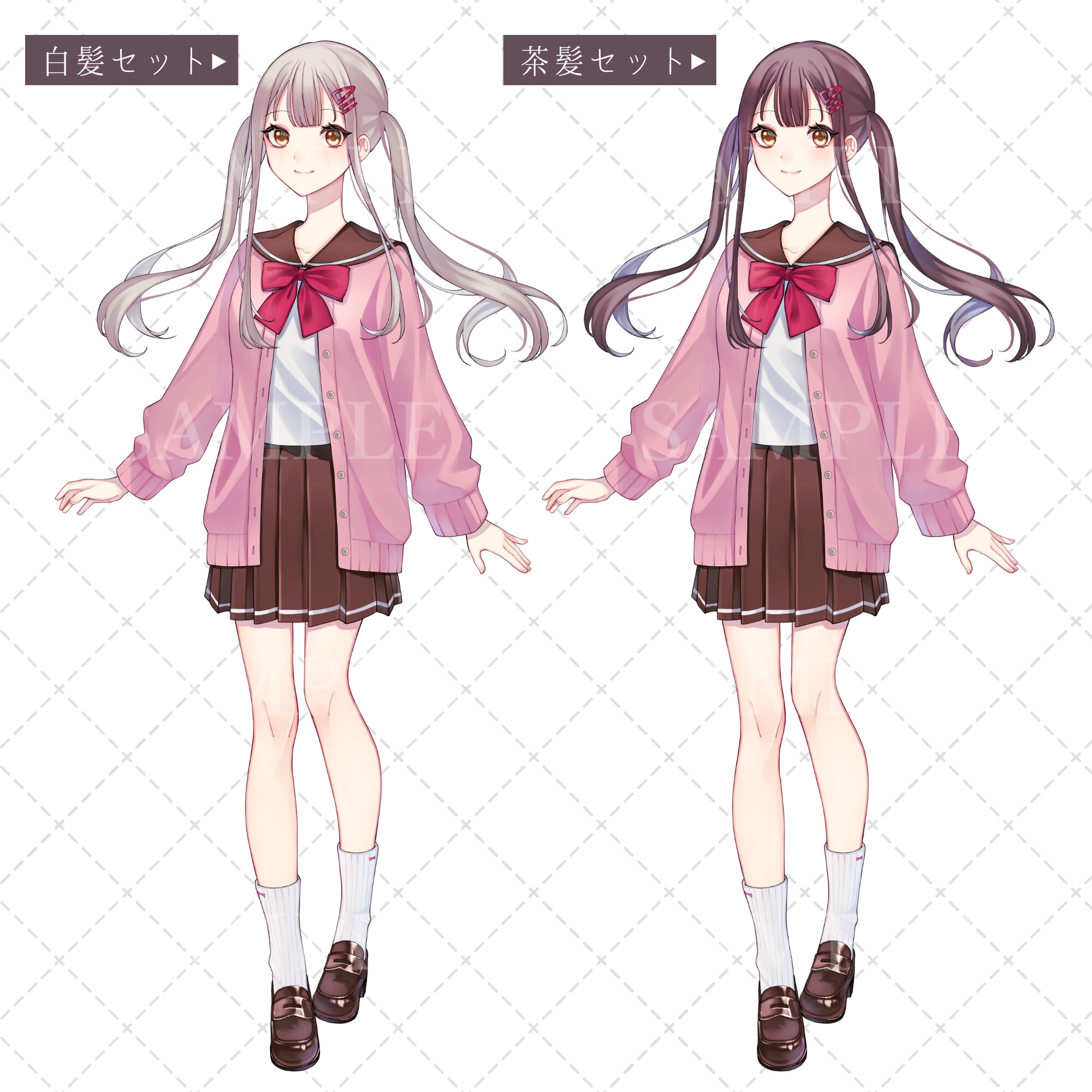 【立ち絵素材04】セーラー服ツインテール【表情差分16種+PSD】