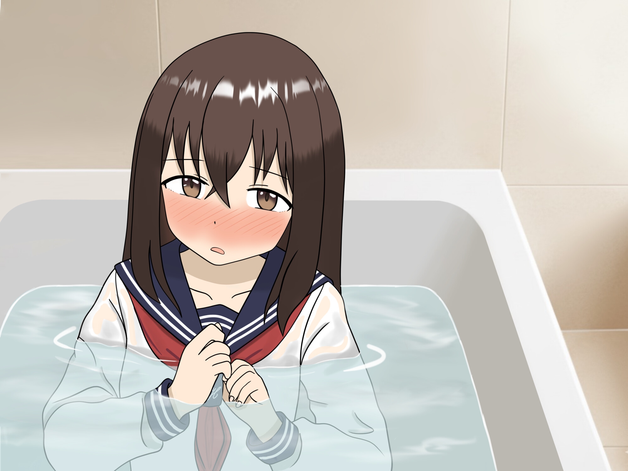 義理の妹と一つ屋根の下！制服着たままイチャラブずぶ濡れお風呂えっち 画像1