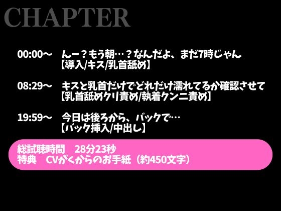 【3日間限定半額】髪を結んだだけで発情しちゃうの…！?〜床上手な脱力彼氏との連続絶頂寝起きえっち〜(CV:がく×シナリオ:悠希)