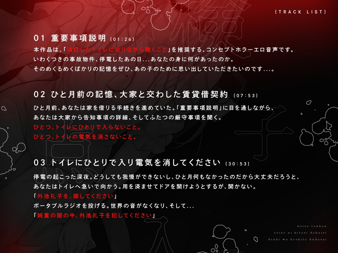 【本当に怖いエロ音声】子入レ点検~トイレにひとりで入り電気を消してください~ 画像3
