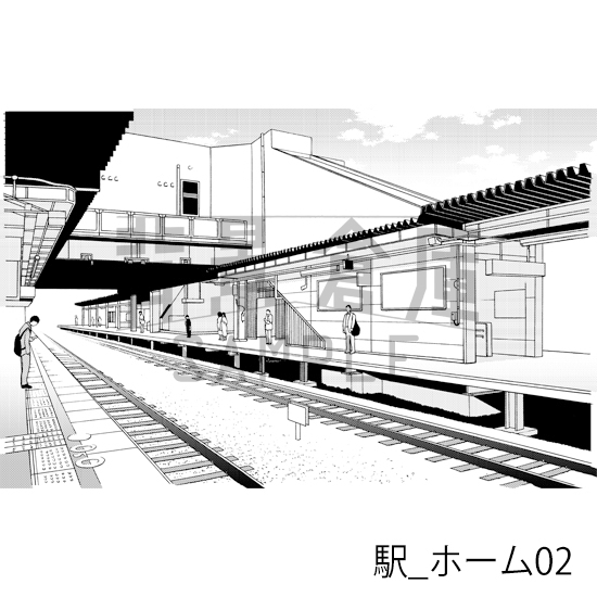 【トーンつき背景】駅_背景素材集1(ホーム)