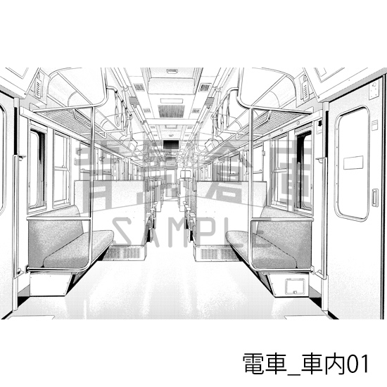 【トーンつき背景】電車_背景素材集1(車内)