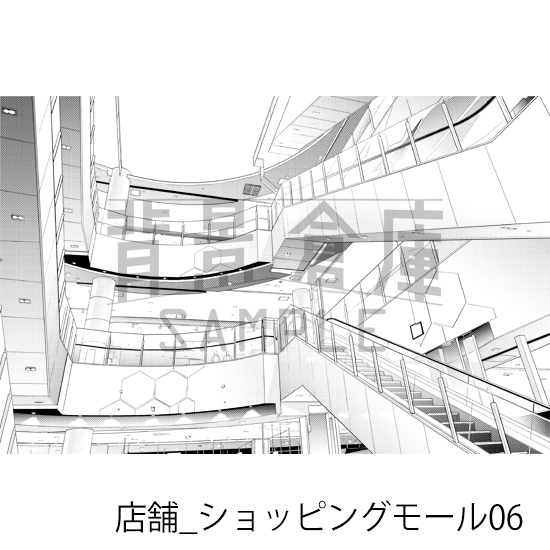 【トーンつき背景】店舗_背景素材集35(ショッピングモール)
