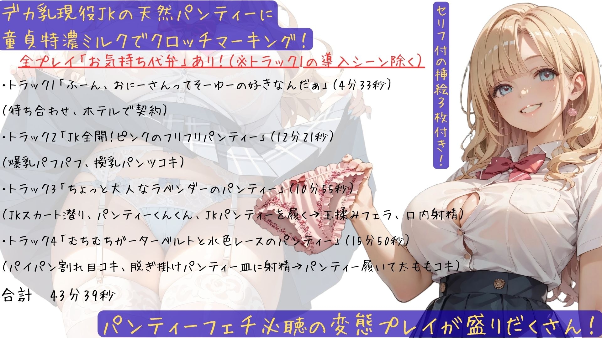 デカ乳現役JKの天然パンティーに童貞特濃ミルクでクロッチマーキング! 画像1