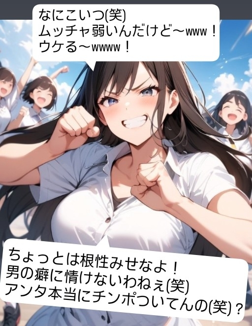 いじめっ娘倶楽部のSPHボイス·短小包茎くんイジメ 屋上編·第1話·ヤンキーデビューの軟弱男子が不良の先輩女子にシメられて短小包茎チンポを晒し者に…！ 画像1