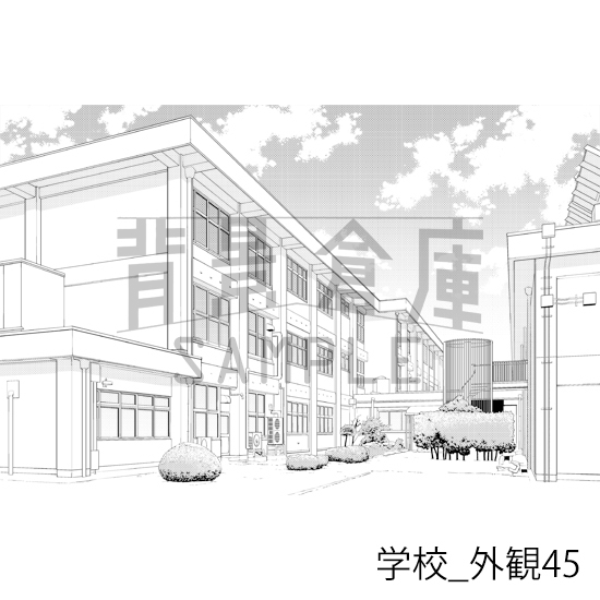 【トーンつき背景】学校_背景素材集29(外観)