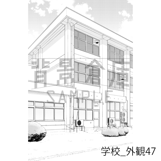 【トーンつき背景】学校_背景素材集29(外観)