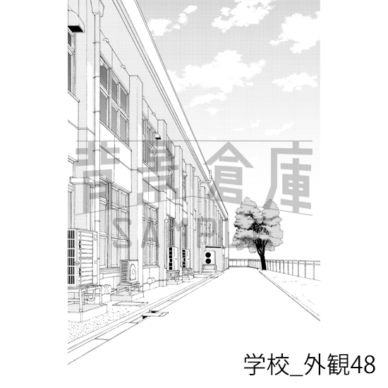 【トーンつき背景】学校_背景素材集30(外観)