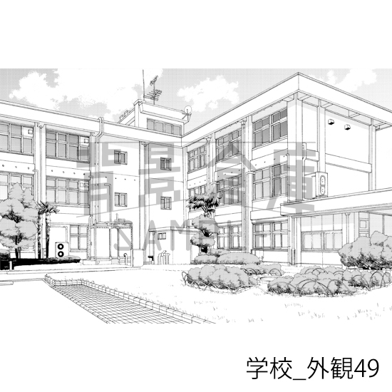 【トーンつき背景】学校_背景素材集30(外観)