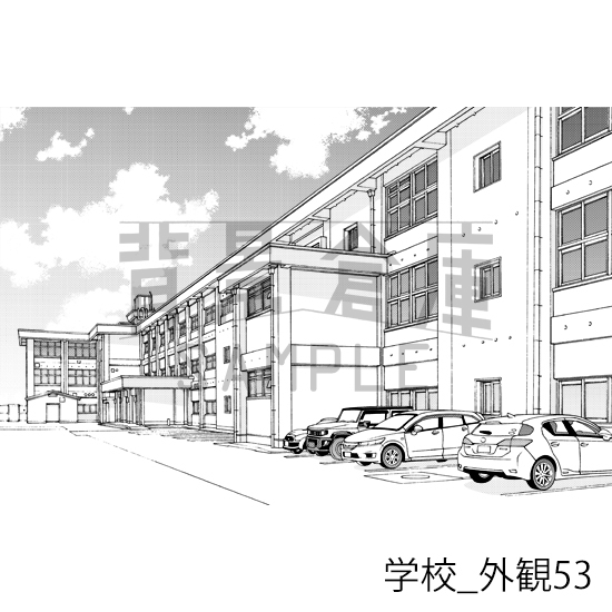 【トーンつき背景】学校_背景素材集31(外観)