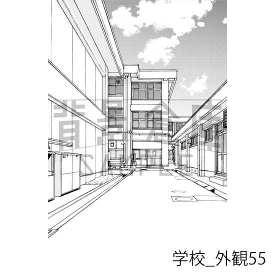 【トーンつき背景】学校_背景素材集31(外観)