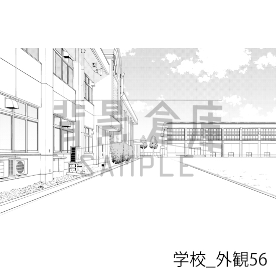【トーンつき背景】学校_背景素材集31(外観)
