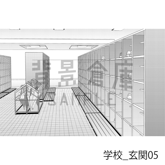 【トーンつき背景】学校_背景素材集39(玄関)