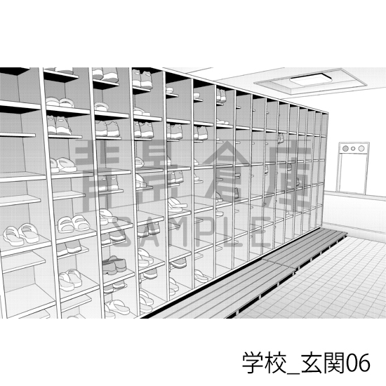 【トーンつき背景】学校_背景素材集39(玄関)