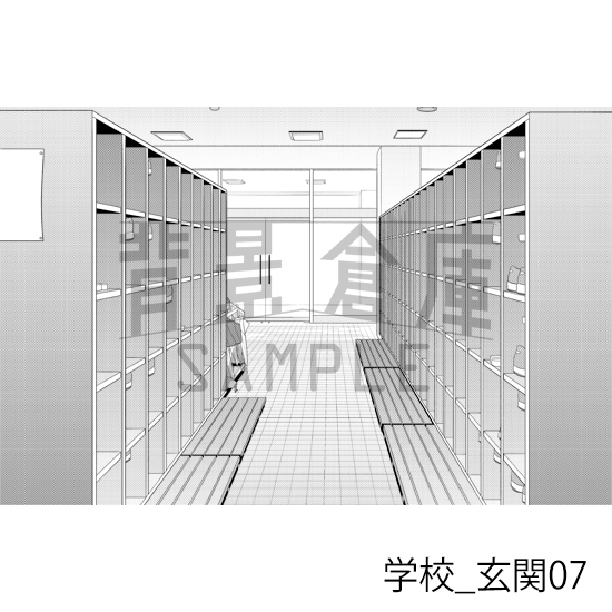 【トーンつき背景】学校_背景素材集39(玄関)