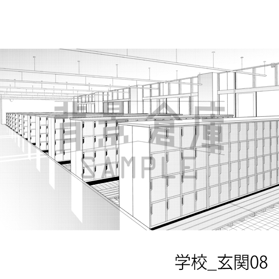 【トーンつき背景】学校_背景素材集39(玄関)