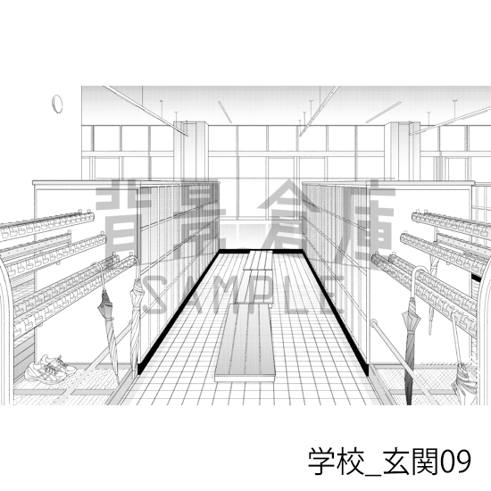 【トーンつき背景】学校_背景素材集39(玄関)