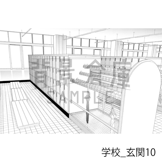 【トーンつき背景】学校_背景素材集39(玄関)