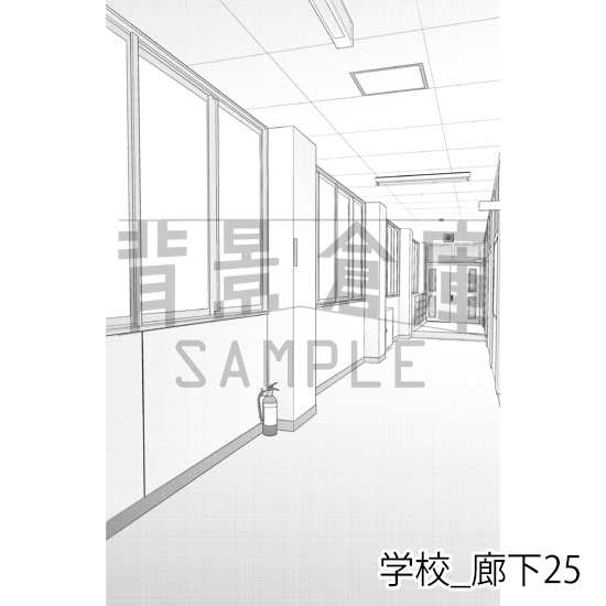 【トーンつき背景】学校_背景素材集41(廊下)