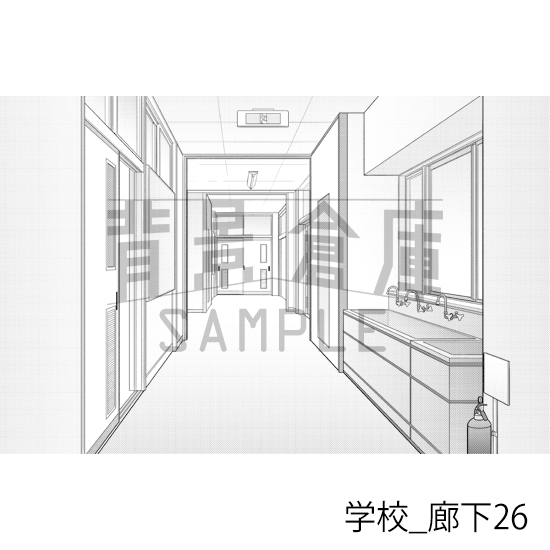 【トーンつき背景】学校_背景素材集41(廊下)