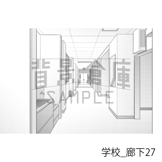 【トーンつき背景】学校_背景素材集41(廊下)