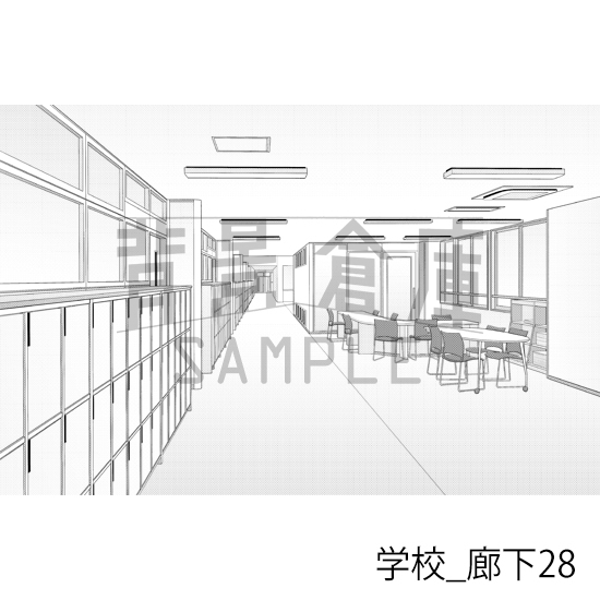 【トーンつき背景】学校_背景素材集41(廊下)
