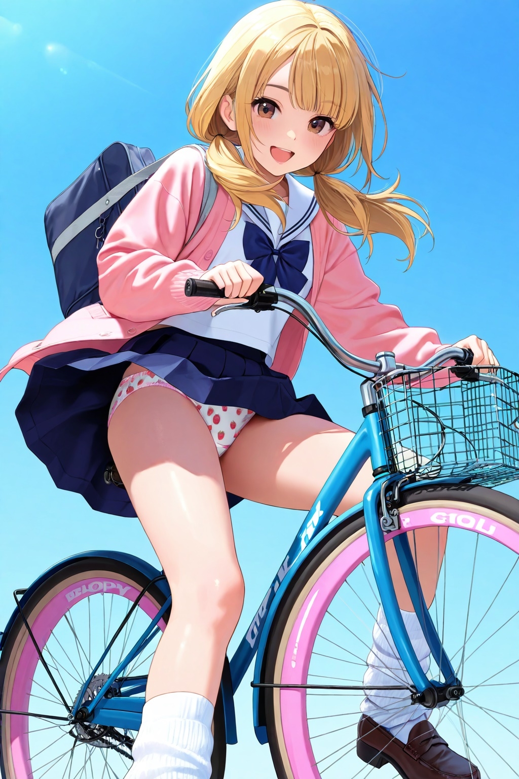 ルーズソックスJKの自転車パンチラ_1
