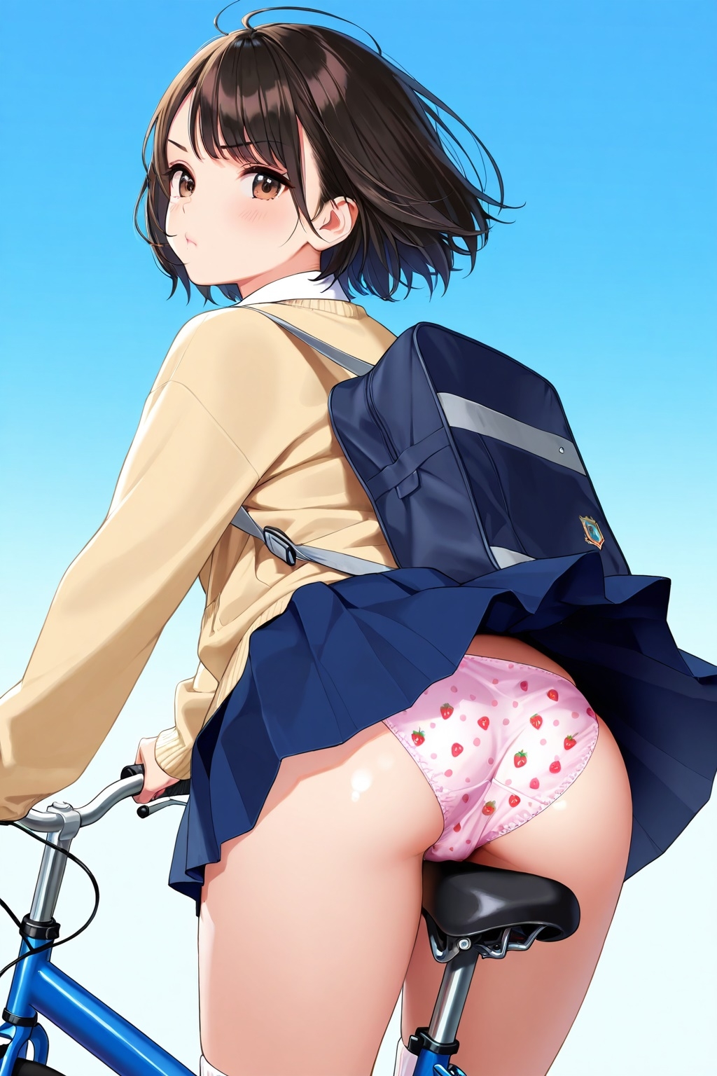 ルーズソックスJKの自転車パンチラ_2